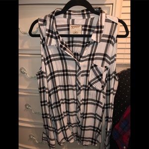Black and white off the shoulder plaid button up